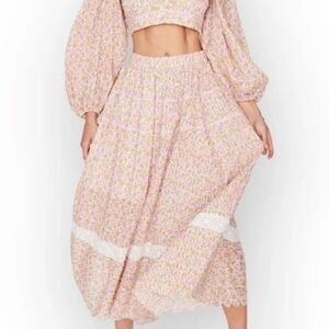 Loveshackfancy Cotton Floral Saratoga Midi Skirt in Fruity Punch Small